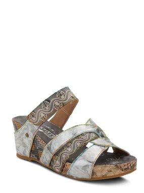 Spring Step L’Artiste Pinriyo Grey Multi Wedge Slide Sandal Silver Snake